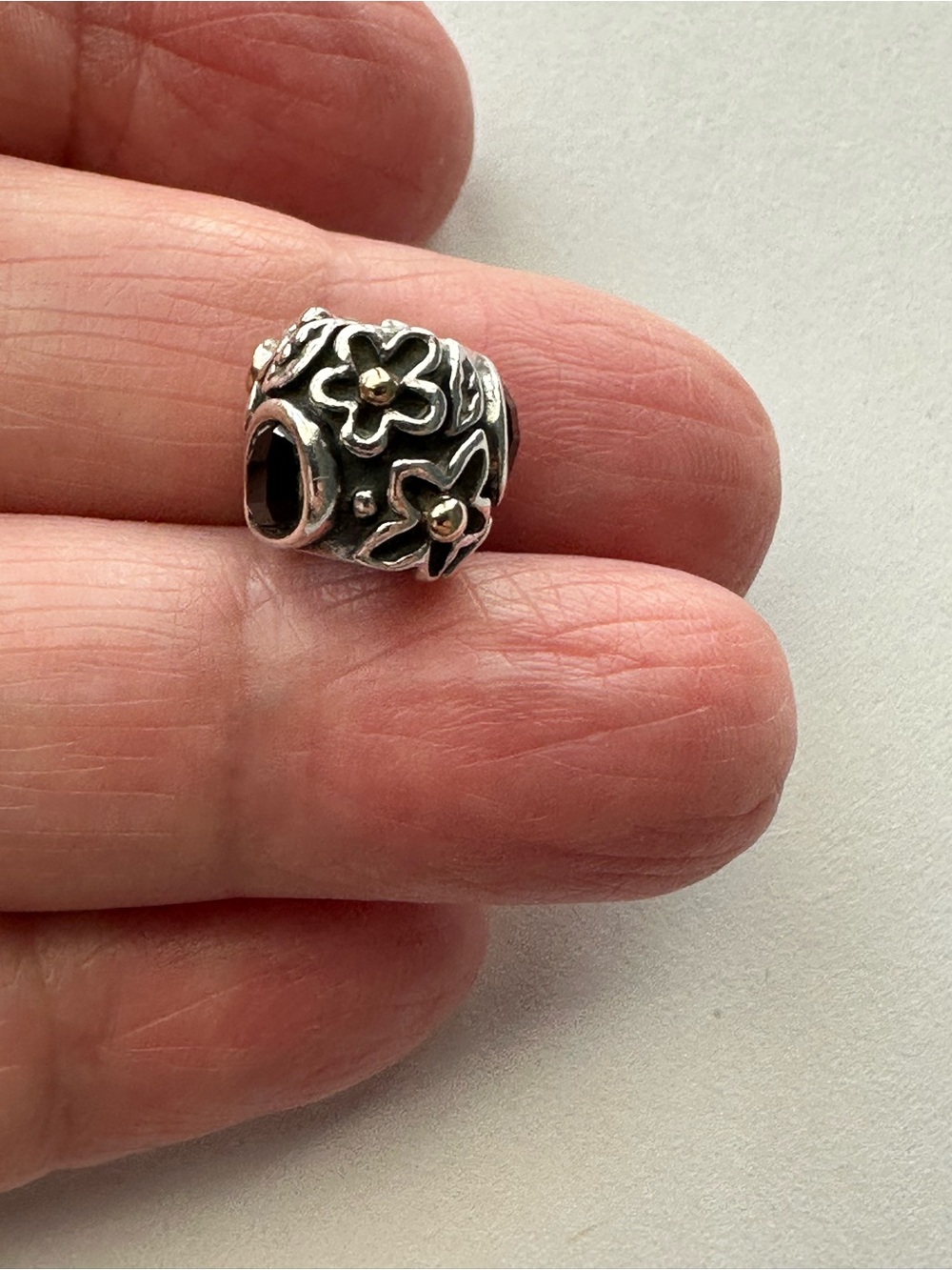 Pandora Silver & Gold Dew Drop Charm with Onyx Stone and CZ accent - RETIRED - Picture 9 of 12